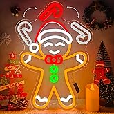 Christmas Neon Sign Gingerbread Man Throwing Candy Cane Neon Light Dimmable Led Gingerbread Wall Decorations Fun Christmas Waving Light Up Sign for Gifts