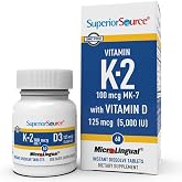Superior Source K-2 (MK-7) 100 mcg with D3 5,000 IU, 60 Sublingual Tablets | Quick-Dissolve Vitamin K2 and D3 Formula Supporting Bone Strength, Cardiovascular and Immune System Health Daily
