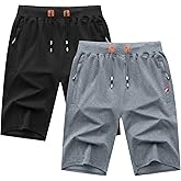 GEEK LIGHTING Men's 2 Pack Shorts Casual Comfortable Workout Shorts Drawstring Zipper Pockets Elastic Waist