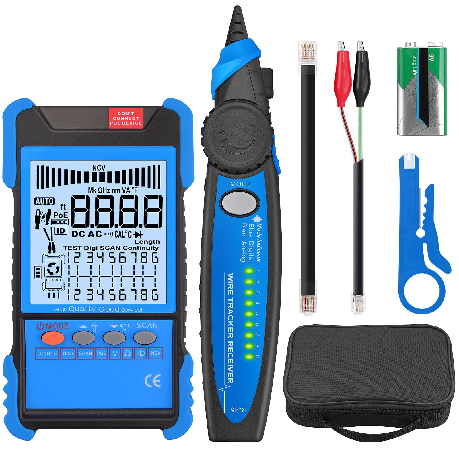 YGiTK Cable Tester PoE & NCV | Multifunction Network Cable Tester with LCD | Cable CAT5 CAT5e CAT6 Cat7 Cat8 Wire Tester | Test Length Measurement for Network Cable