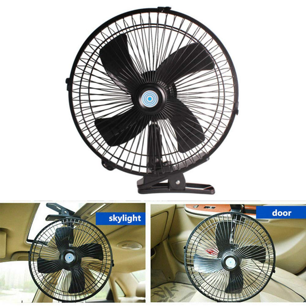 MASO 10inch 12V Car Van Home Electric Air Fan 180°rotation Desk Fans 2 Speed Airflow with Clip