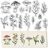CRASPIRE Mushroom Clear Stamps for Card Making Decoration Scrapbooking Supplies, Pine Cones Clear Stamps Flower Lily Ginkgo L