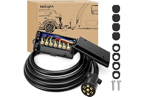 Nilight Heavy Duty 7 Way Inline Trailer Plug Extension 8FT w/Junction Box | Waterproof 7Pin RV Round Wiring Harness Extend Vehicle and Trailer Side Towing Car Color Coded for Campers Caravans Vans