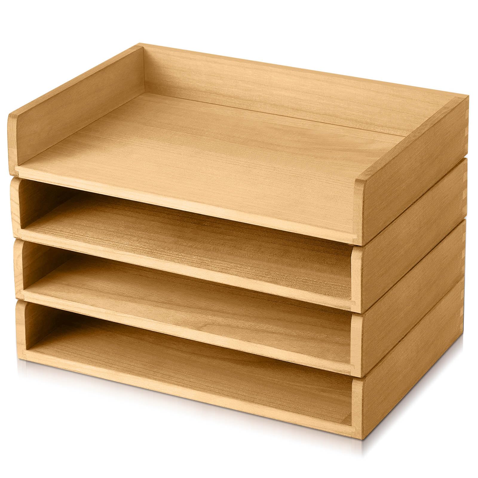 Photo 1 of Yeaqee 4 Pcs Stackable Paper Tray Wood Desk Organizer Letter Tray Desktop Letter Size Office Wooden Desk Shelf Paper Holder Folder Organization Rack for Mail File Document(Light Wood Color)