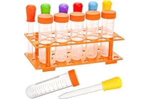 ZENFUN 12 Pieces Jumbo Test Tubes with Stand, Plastic Test Tubes for Primary Science, 5 Pieces Jumbo Test Tubes, 6 Pieces Liquid Droppers Silicone and 1 Piece Storage Stand, Multi-Color