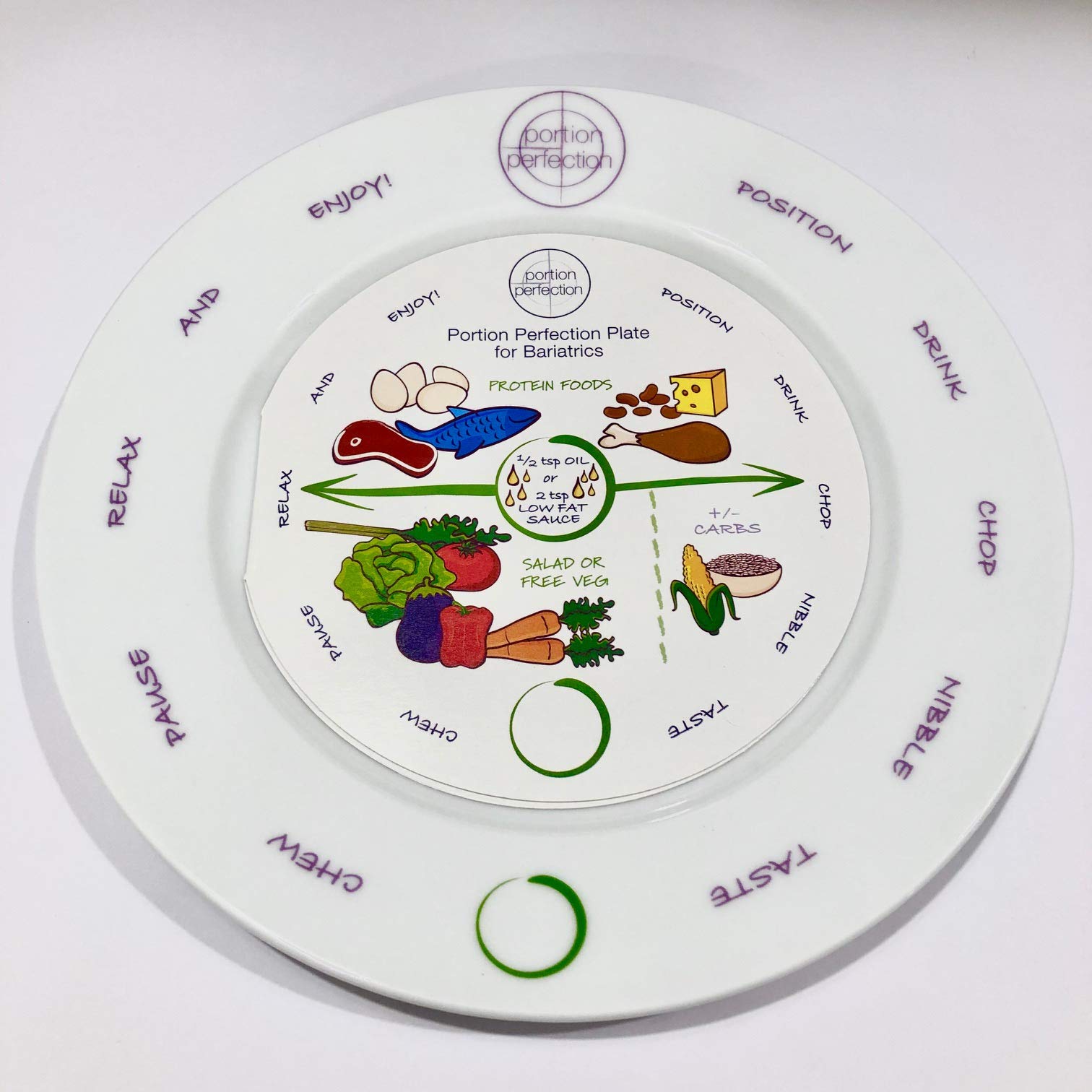 Bariatric Surgery Bowl + 8 Inch Plate Set In Porcelain (2 Measuring Bowls & Plates) By Portion