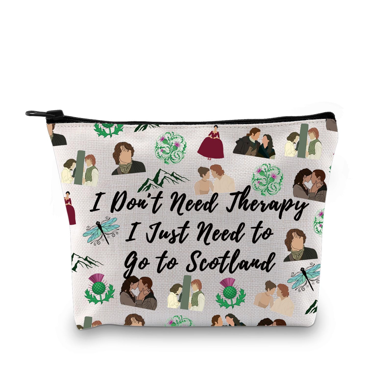 Sasenach Inspired Makeup Bag Scottish Thistle Flower Makeup Bag I Don't Need Therapy Scottish Dragonfly Gifts (Go to Scotland)