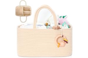 miss fong Diaper Caddy Organizer - Baby Diaper Caddy Portable Baby Diaper Organizer Baby Basket with Removable Dividers Baby Storage Basket & Car Travel Basket,Baby Shower Gifts for Newborn(Creme)