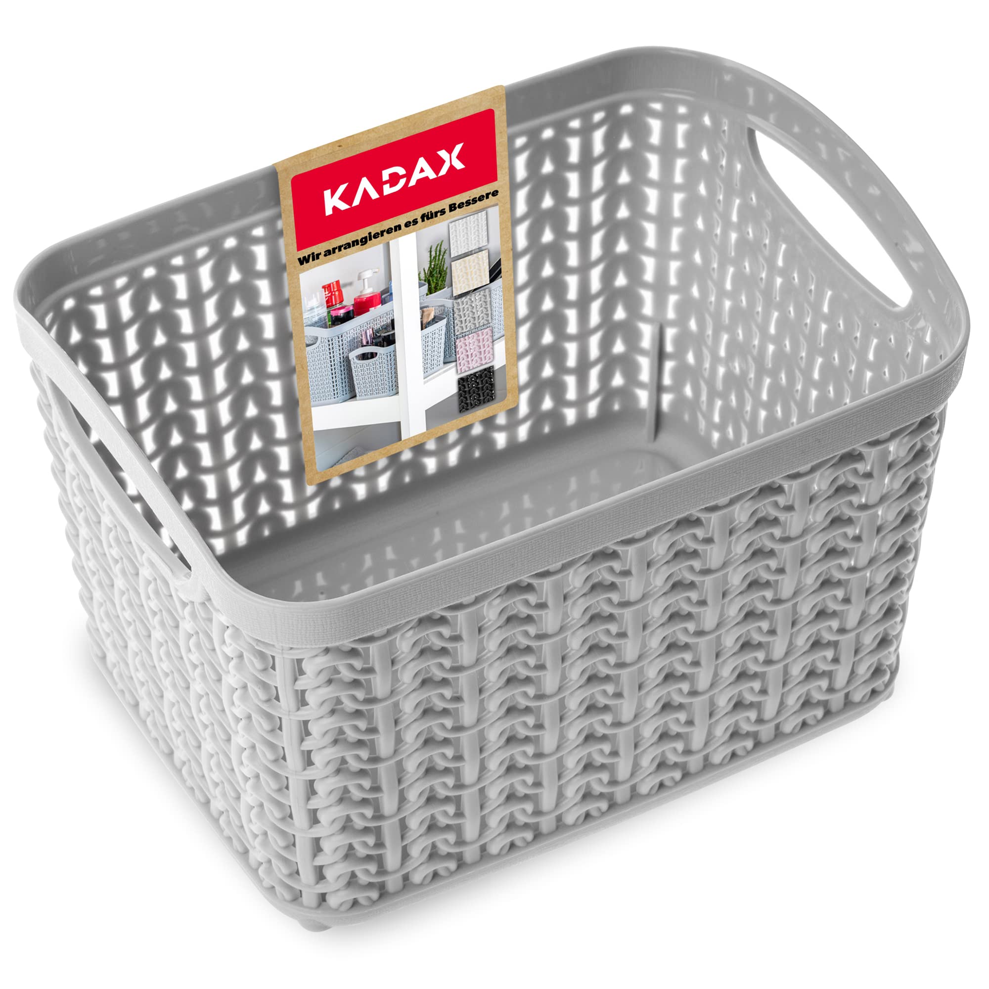 KADAX Open Storage Basket, Plastic Organiser with Handles in Multiple Colours, Rectangular Basket, Multifunctional Box, Shelf Container, Decorative Bin for around the home and office (3.3 L, Grey)