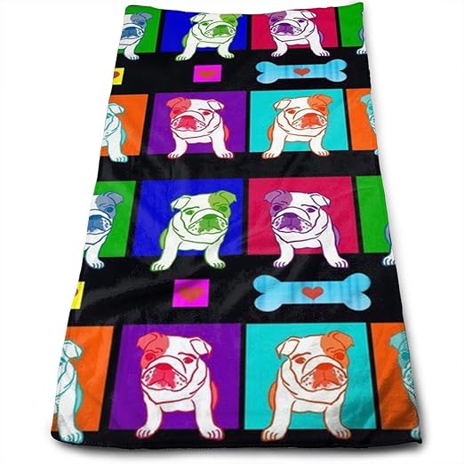 Doormat-bag Rainbow Bulldogs Bone Hearts Bath Towels for Bathroom-Hotel-Spa-Kitchen-Set - Circlet Egyptian Cotton - Highly Ab
