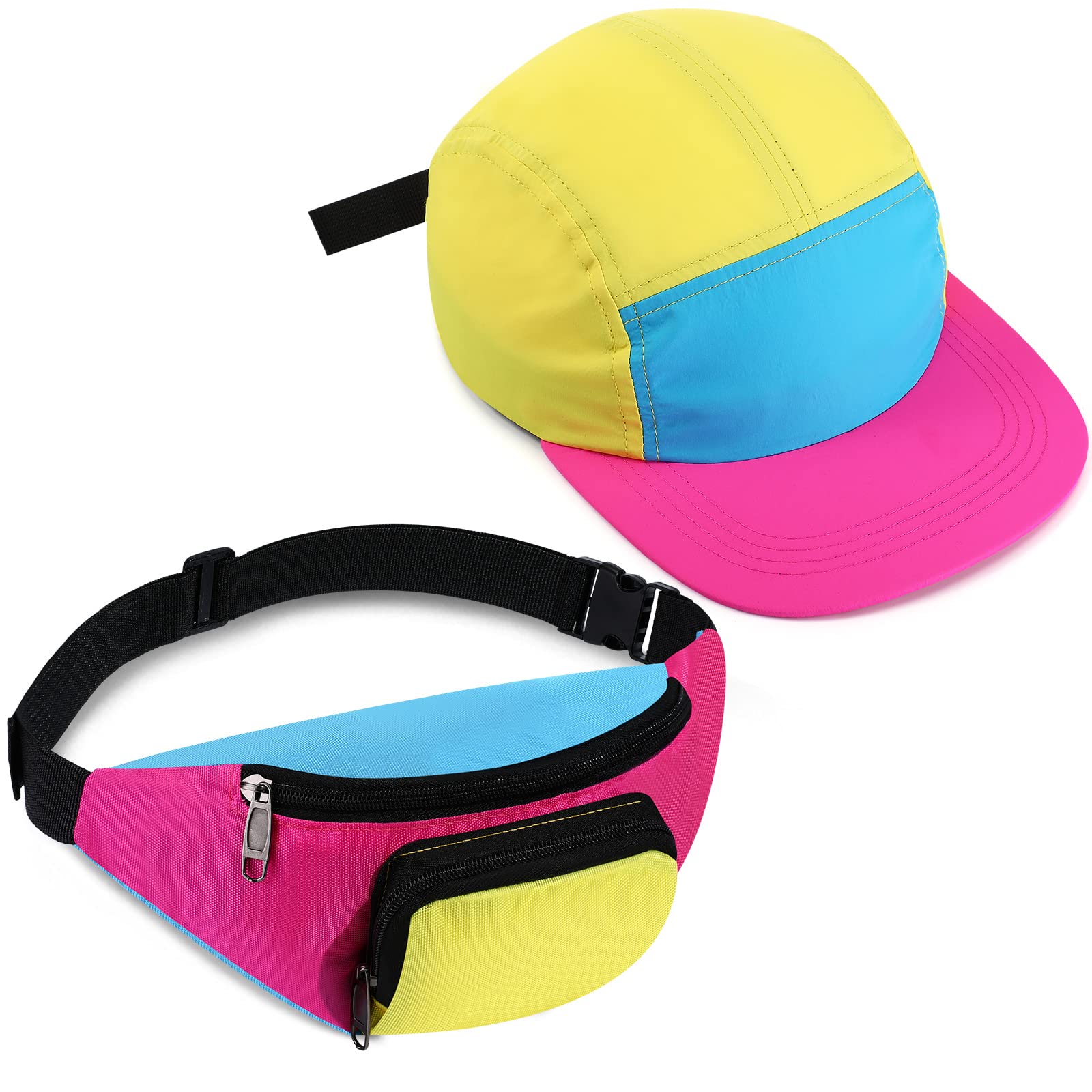 Photo 1 of Cindeer 2 Pcs 80s 90s Neon Fanny Pack Hat for Women Neon Hat Retro Fanny Pack for 80s 90s Party Outfit Holiday Festival (Pink)