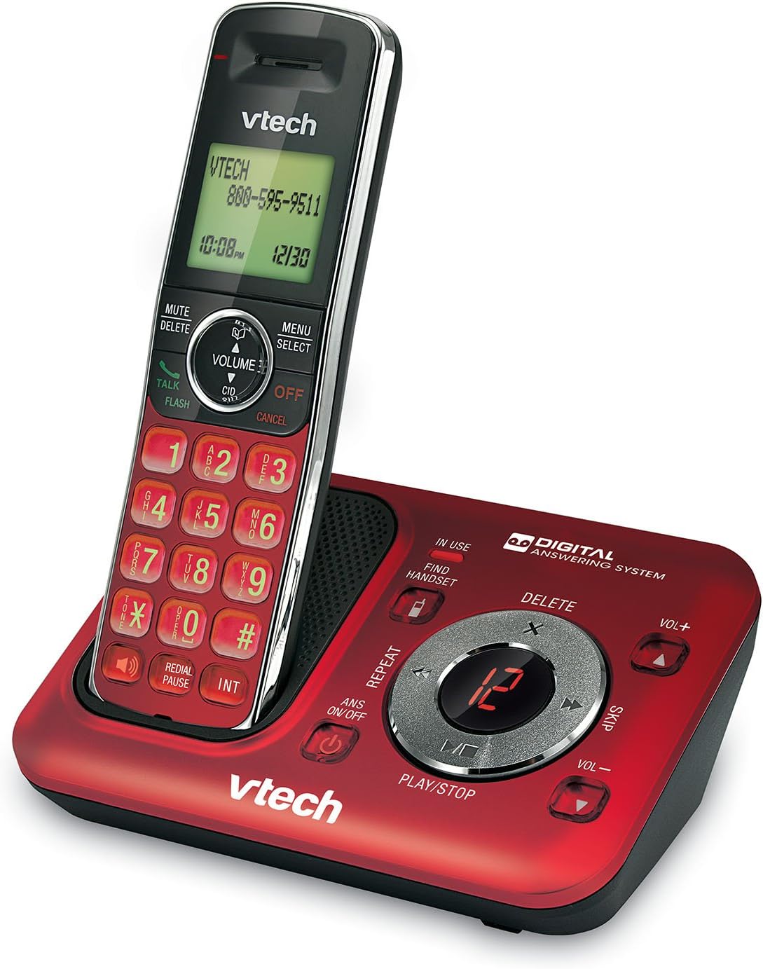 VTech CS6429-16 DECT 6.0 Expandable Cordless Phone with Answering System and Caller ID, 1 Handset, Red: Electronics