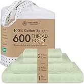 Threadmill 100% Cotton Sheets for Queen Size Bed - 600 Thread Count Queen Bed Sheets Set with 16” Deep Pocket - Jacquard Sateen Weave 4-Piece Bedding Set with Cooling Effect, Sage Green