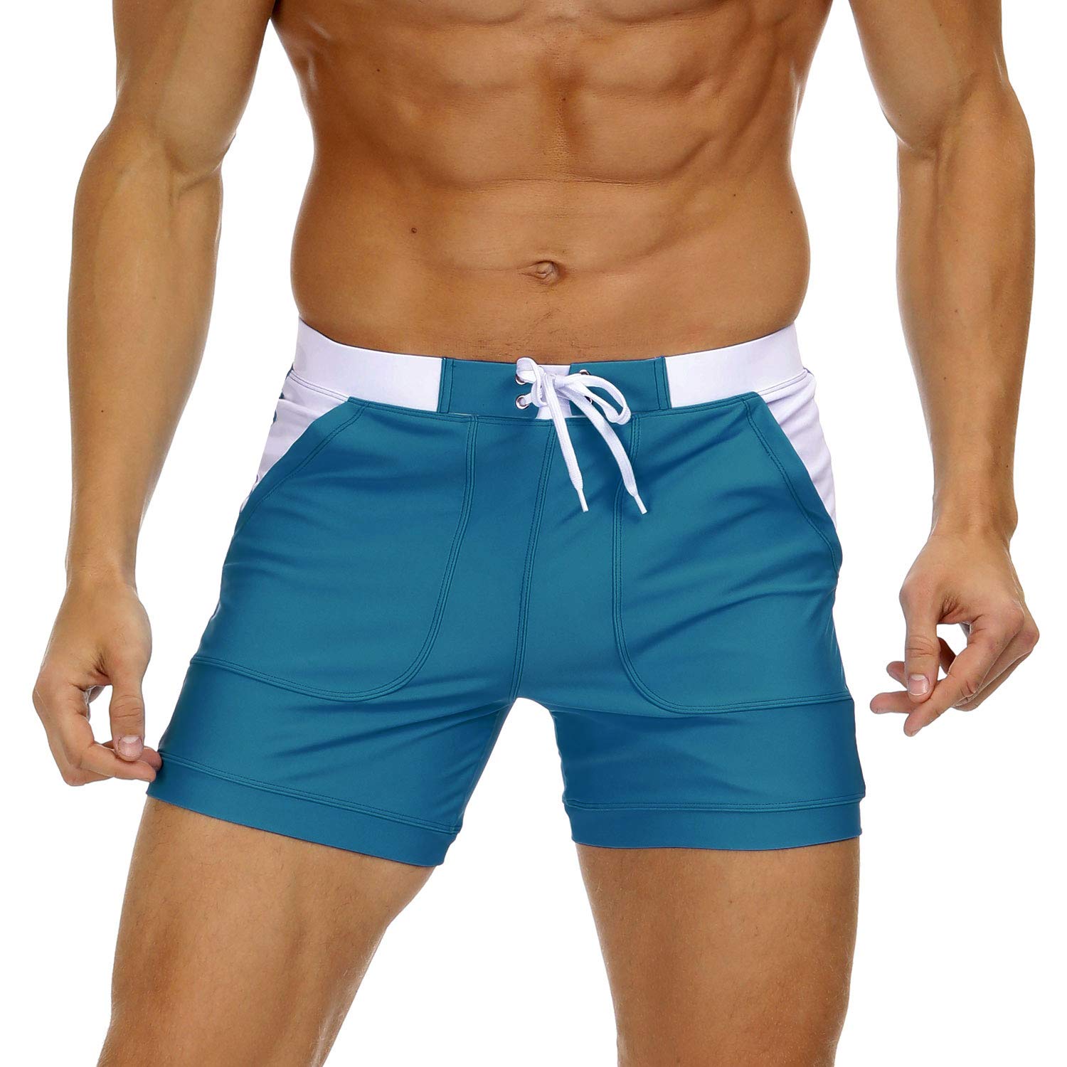 Photo 1 of **NEED TO BE CLEANED** MAGNIVIT Men's Sport Briefs Swim Long Trunks Boy Swim Shorts with Mesh Lining Peacock Blue