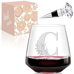 Physkoa Initial Wine Glass Stemless-【Etched