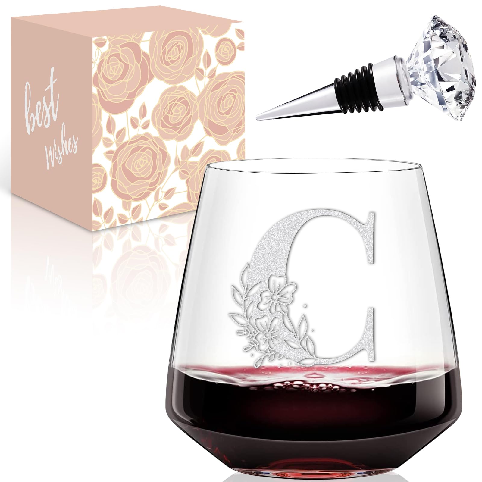 Physkoa Initial Wine Glass Stemless-【Etched