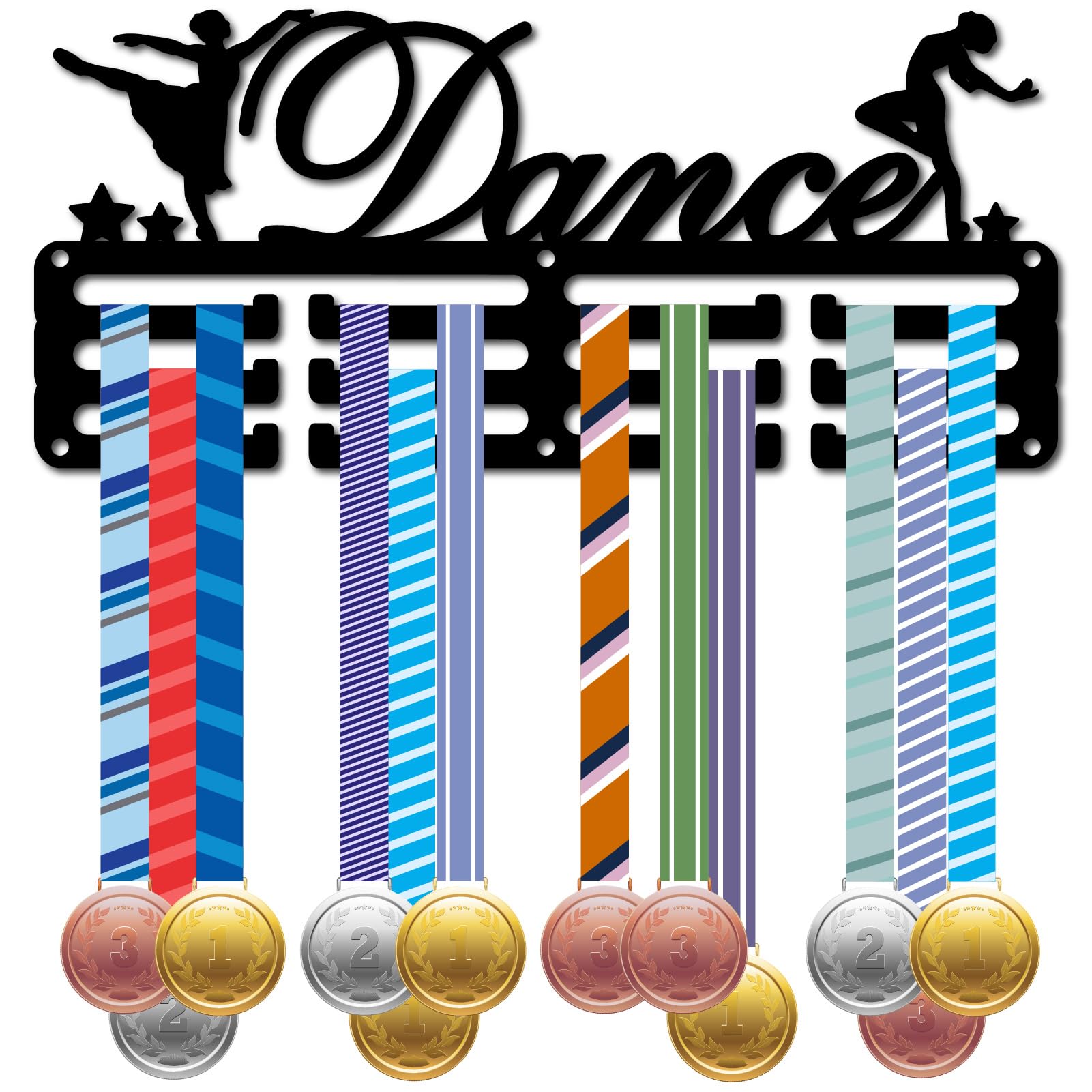 CREATCABIN Dance Medal Hanger Display Sports Medal Holder Rack Race Ribbons Organizer Awards Small Black Metal Case Frame Competition Players for Hanging over 40 Medals Dancer Dancing 11.4 x 5.1Inch