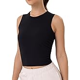 YUNOGA Workout Tank Tops for Women Athletic Sleeveless Ribbed Crop Tops Essentials High Neck Crew Neck Yoga Tanks Shirts
