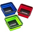 Collapsible Magnetic Parts Tray Set - (Pack of 3) Tool Trays for Screw, Bolts, Nuts, Washers, Pins and Other Small Metal Parts - 4.25 Inch Square - Red, Blue, and Green