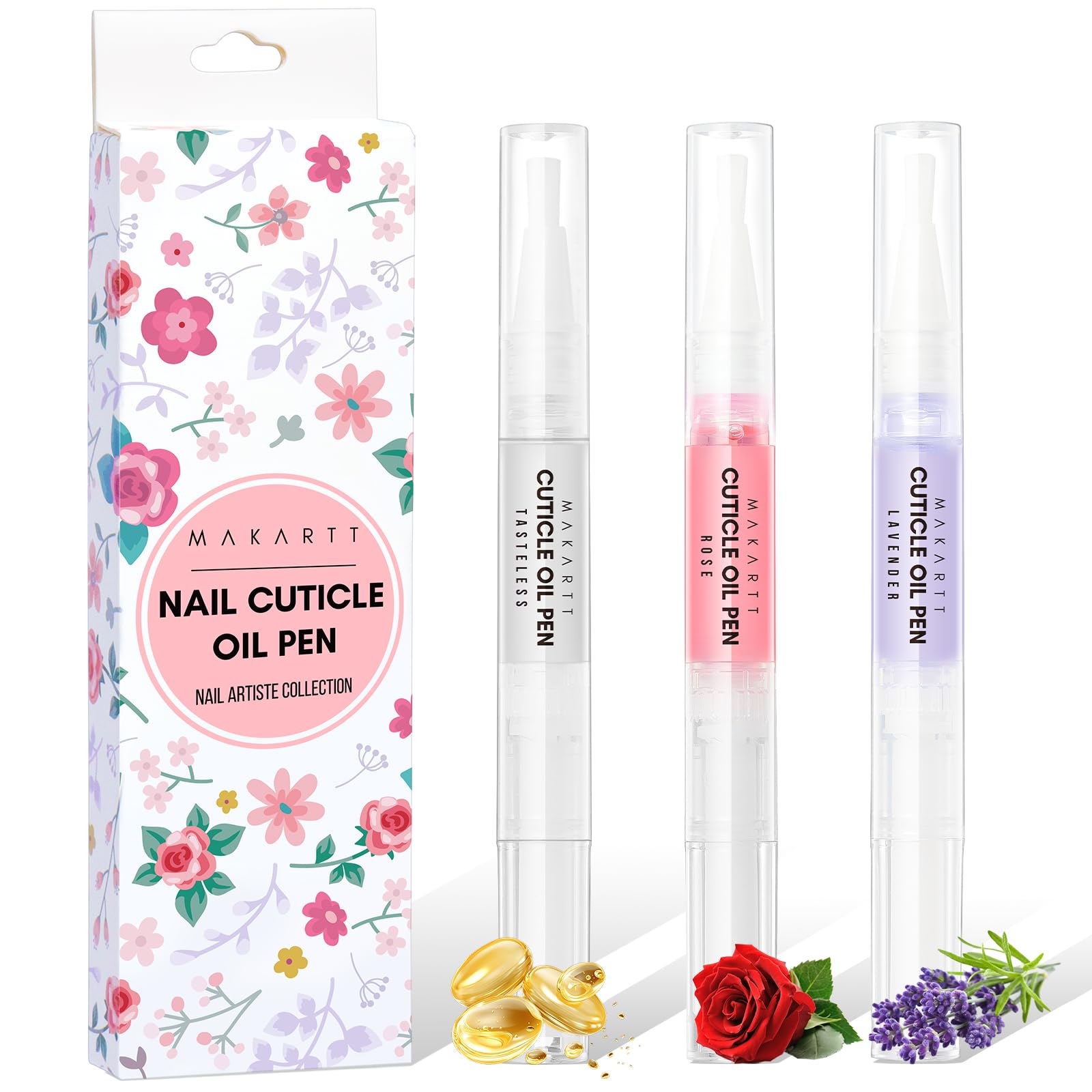 Makartt Cuticle Oil Pens - Nourishing Cuticle Oil for Nail Strengthener, Moisturizing, Natural Ingredients Softener, Nail Oil Cuticle for Repairing Cracked and Dry, Ideal Cuticle Care Set 3PCS