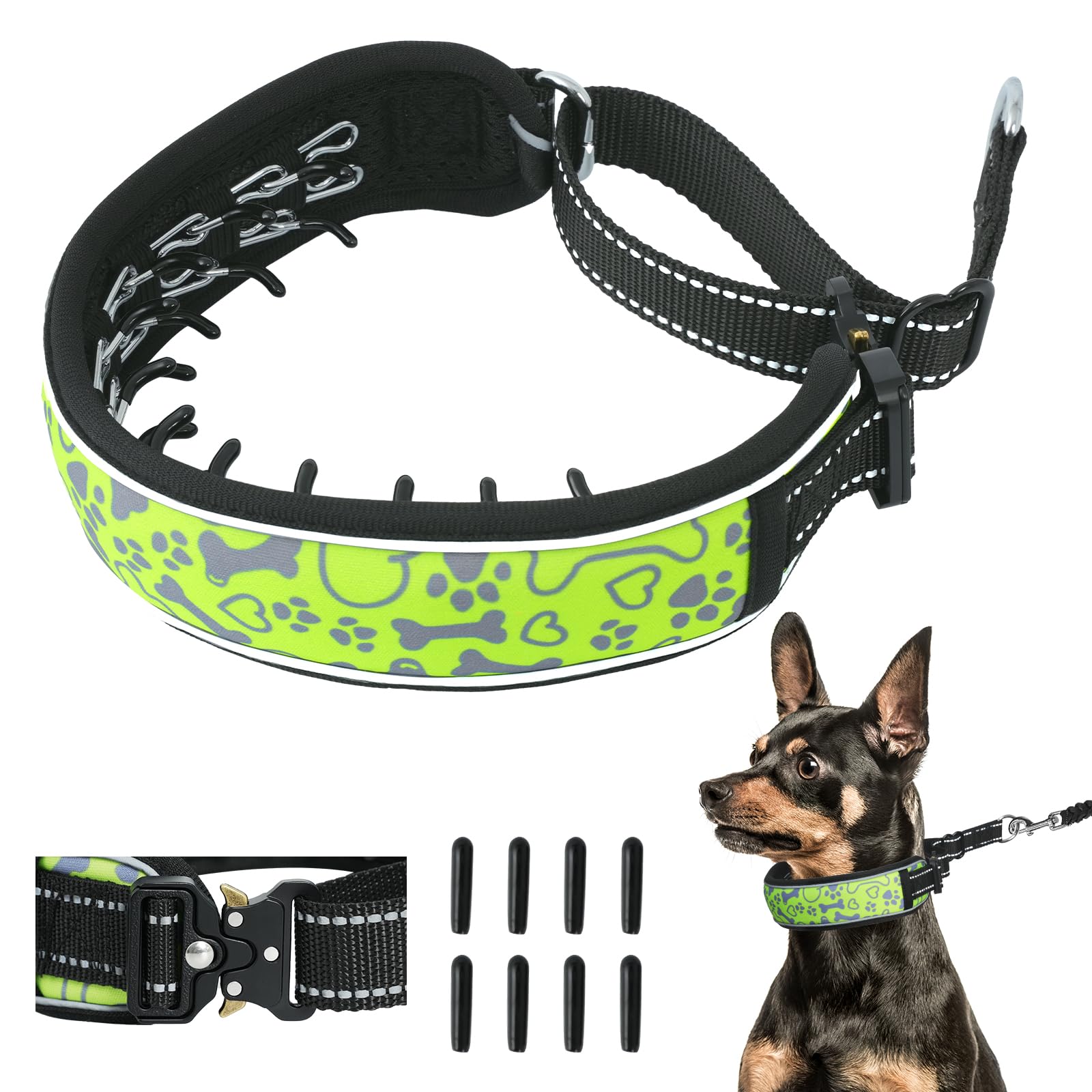 Libbipaw Heavy Duty Dog Prong Collar – Adjustable Martingale No-Pull with Stainless Steel Spikes, Doberman/Pitbull Training for Aggressive Dogs in Parks, Streets, Yards