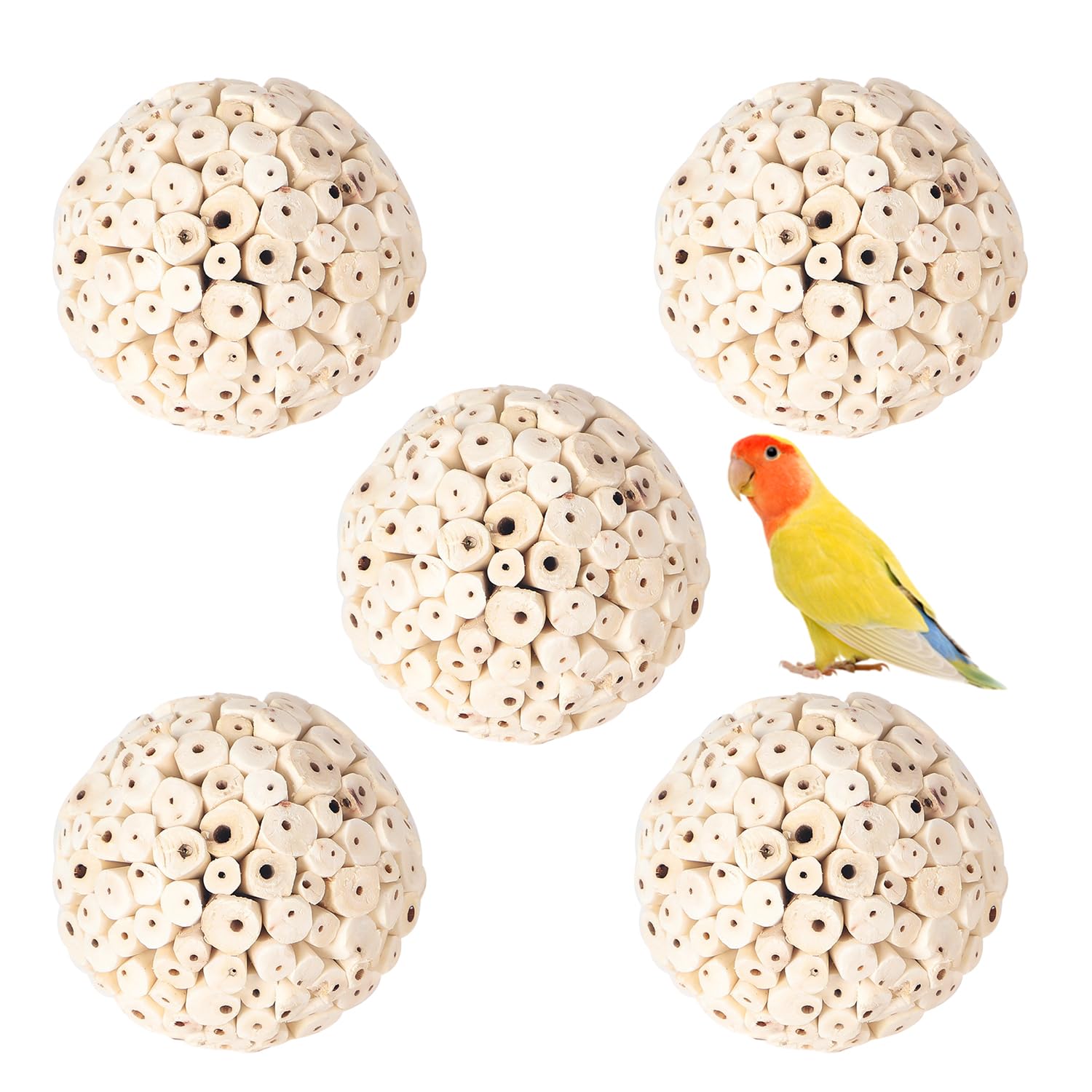 HIXNUG 5pcs Natural Bird Toys Sola Wood Balls Shredding Foot Parrot Toys for Small Pets Budgie Cockatiel Lovebird Parrotlet