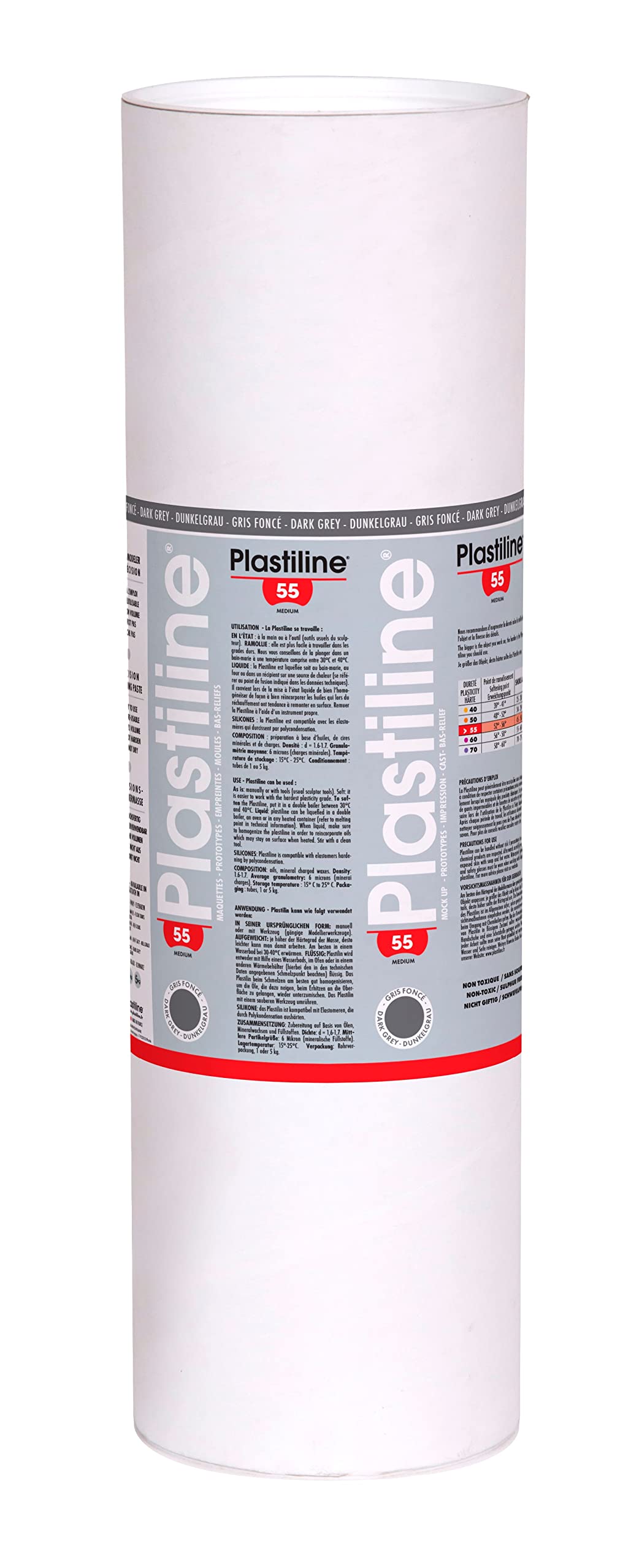 Plastiline 10755T - Plastiline tube - Modelling Paste, High Precision Sculpting, Moulding - Hardness 55 (medium) - 10 kg - Dark grey shade. Made in France