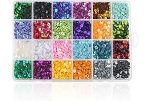 TKYPZY 21600 Pcs Loose Sequins Bulk 5MM Rainbow Round Embroidery Sequins Cup for Craft DIY Mixed Colors Crafts Sequin with Holes for Sewing Iridescent Sequins and Spangles for Nails Arts (24 Colors)