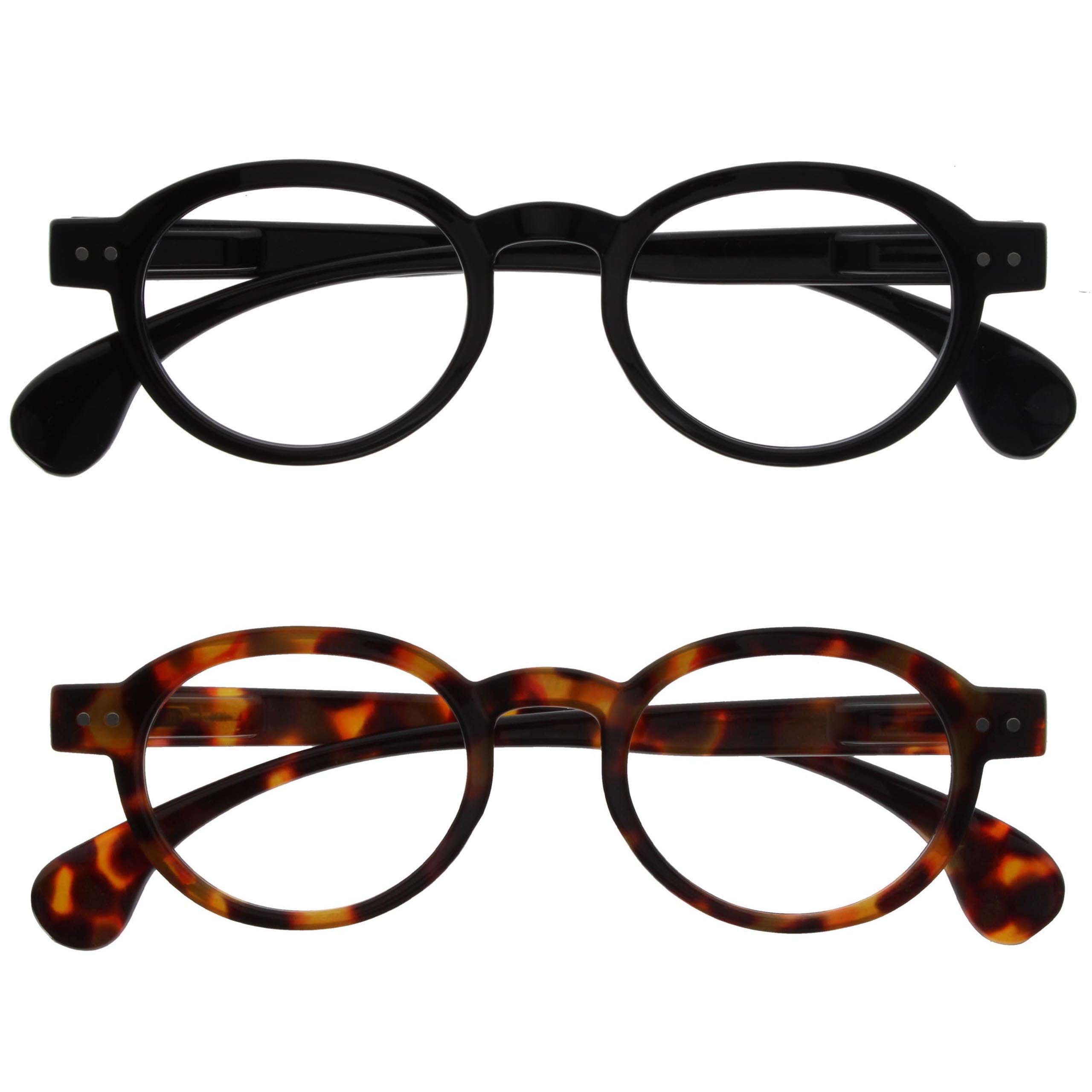 OPULIZE OCA Reading Glasses - 2-Pack - Modern Retro Round Frame - Black Brown - Mens Womens - Spring Hinges - RR54-12 - +3.00