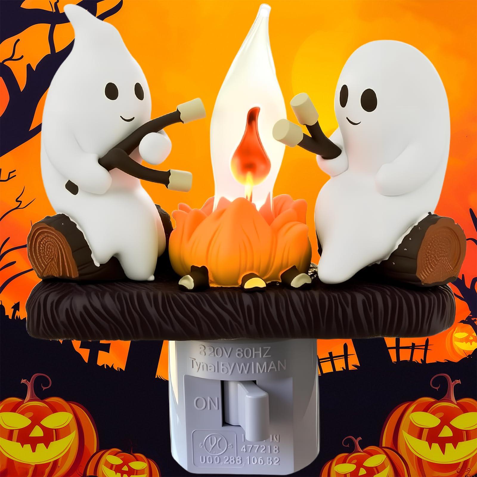 Photo 1 of Halloween Ghost Night Light, Plug-in LED Decorative Lamp with Cute Ghosts and Campfire, Festive Holiday Decoration for Bedroom, Hallway, Bathroom, Kids Room