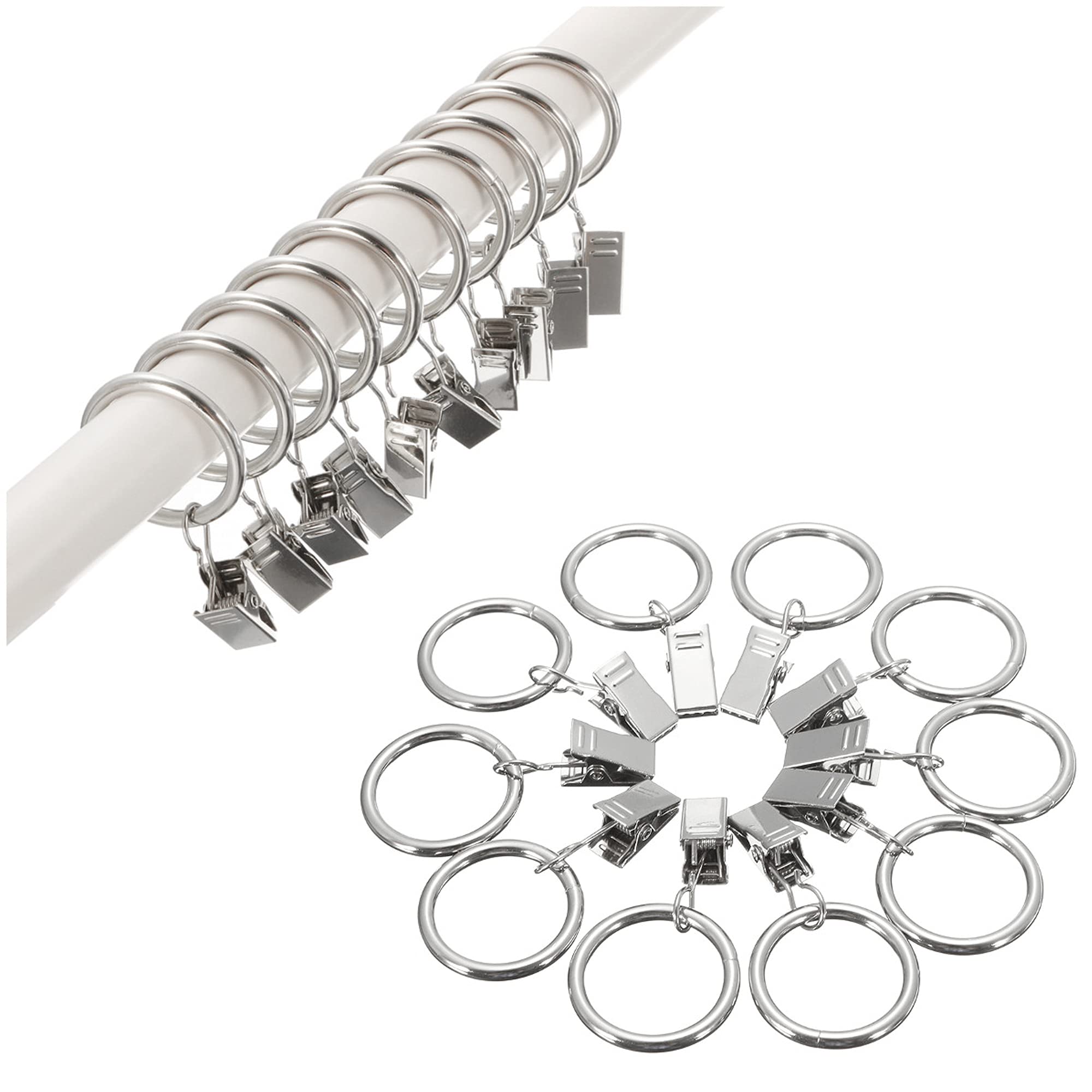 Curtain Rings, Metal Curtain Rings Hanging Hooks For Curtain Rods Pole, Rings for Shower Curtains, Door Curtains Durable & Rustproof Curtain Rings (10 x Chrome Rings)