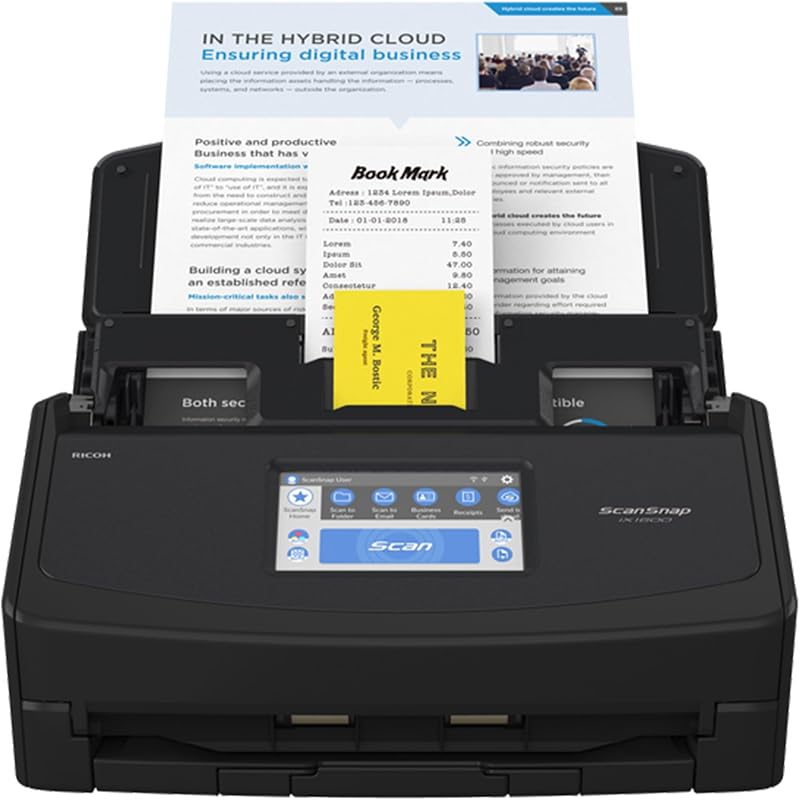 ScanSnap iX1600 Black Document Scanner WiFi 5GHz Touchscreen USB 3.2 ADF
