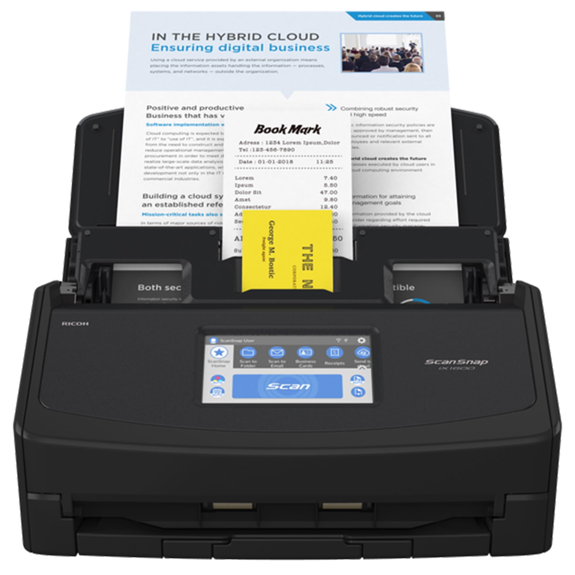 ScanSnap iX1600 Black Document Scanner 5GHz - Desktop, Double Sided with WiFi, Touchscreen, USB 3.2, ADF, Standard Sizes : A4, A5, A6, B5, B6, Business Card, Post Card, Letter, Legal and Custom Sizes