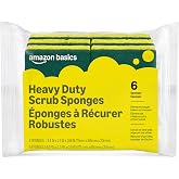 Amazon Basics Heavy Duty Dual-Sided Scrub Sponges, Reusable, 4.4 x 2.7 x 0.8 in, Yellow/Green, 6-Pack
