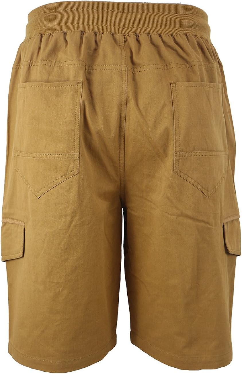 mens cotton cargo shorts elastic waist