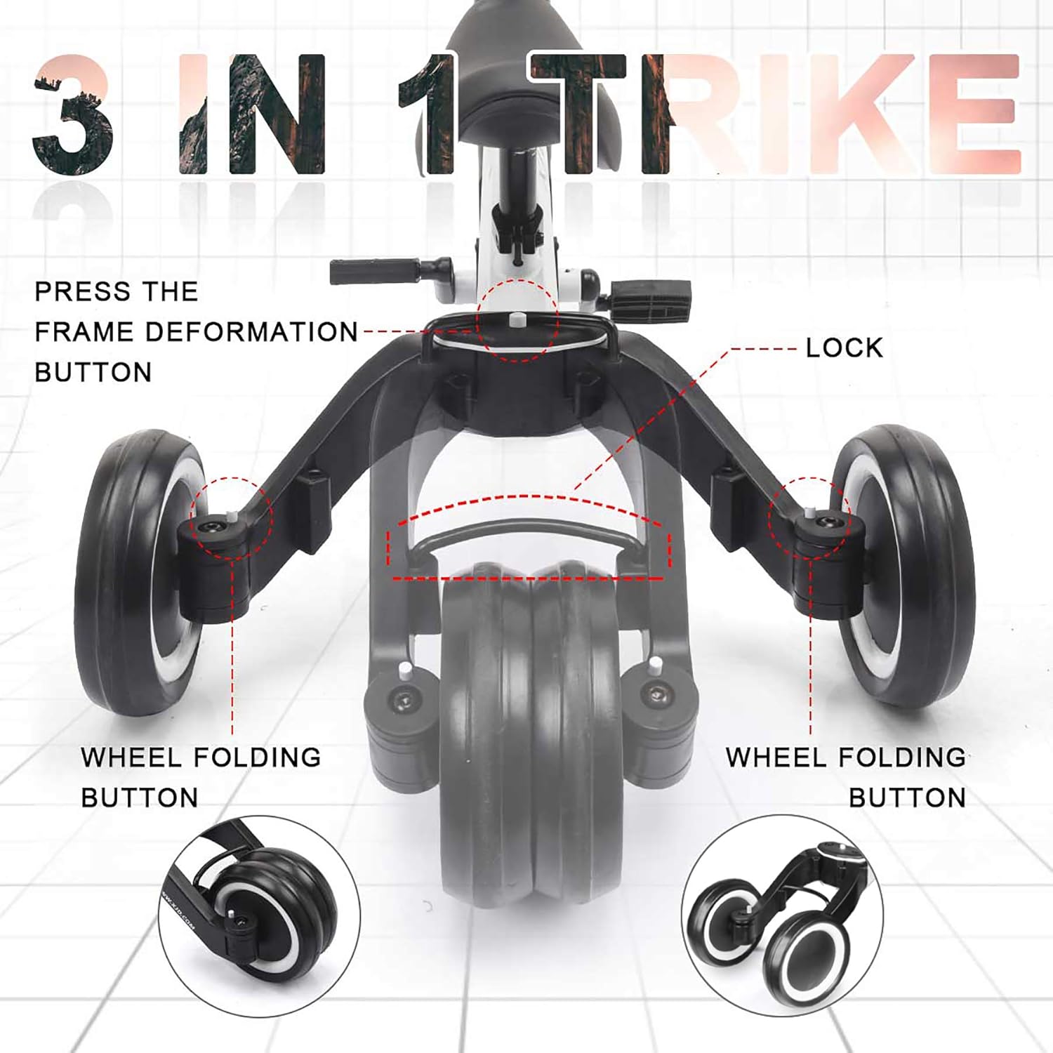 XJD 3 in 1 Kids Tricycles for 1-3 Years Old Kids Trike 3 Wheel Toddler Bike Boys Girls Trikes for Toddler Tricycles Baby Bike Trike Upgrade 2.0, White : Sports & Outdoors