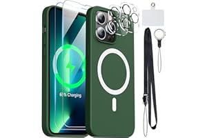 MOZOTER [6-in-1]Silicone for iPhone 13 Pro Phone Case,[Magsafe-Compatible][Glass Screen Protector+Lens Protector][Soft Anti-Scratch Microfiber Lining]Shockproof Case for iPhone 13 Pro 6.1 inch-Grass Green