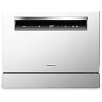 Farberware FCD06ASSWHB Countertop Dishwasher, 6 Piece, White with Chrome Handle