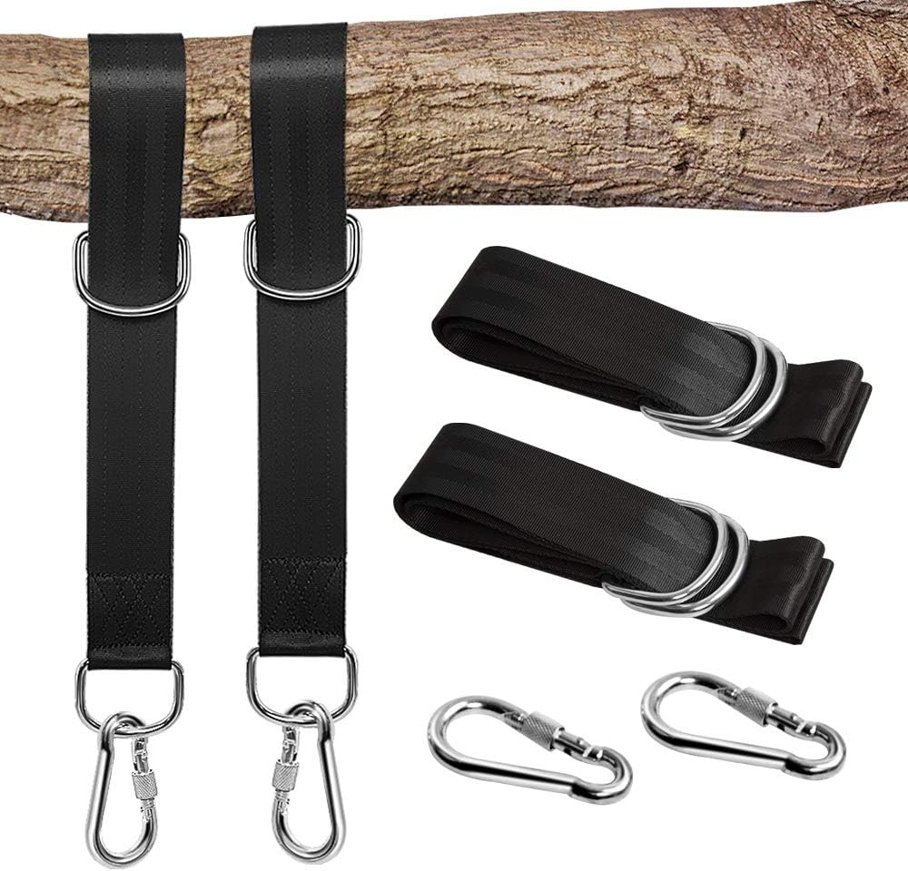 NeBatte 2x Tree Swing Hanging Straps with Safety Lock Carabiners Carrying Bag- Black