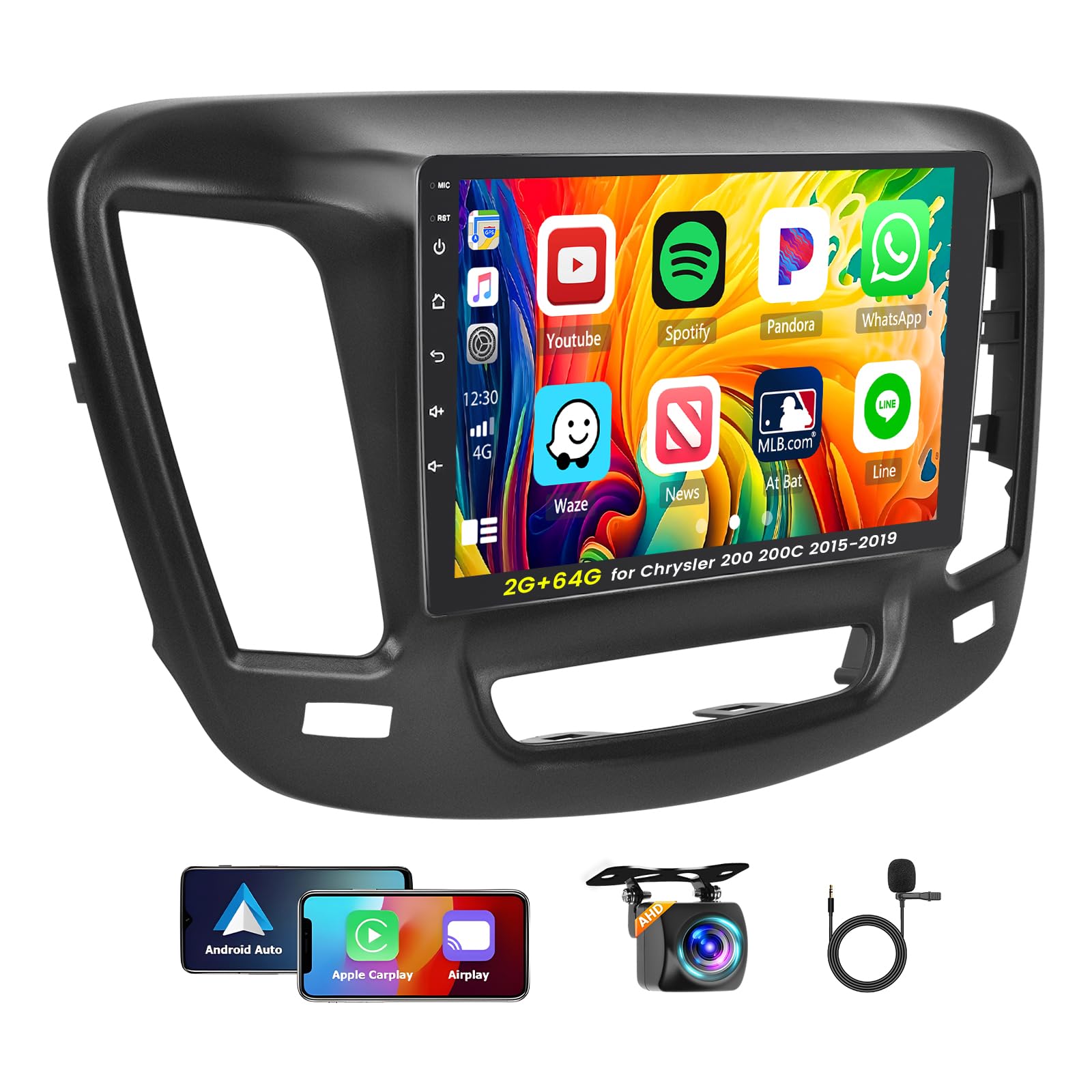 Photo 1 of Inefala [2G+64G] Car Stereo for Chrysler 200 200C 2015 2016 2017 2018 2019 with Wireless Carplay/Android Auto, 9 Inch HD Touch Screen with GPS WiFi Bluetooth FM/RDS Radio EQ SWC 26UI Backup Camera MIC