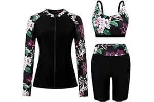 Arolina Womens Rash Guard Long Sleeve Swim Shirts Swimsuit 2025 Bathing Suit with Womens Swim Shorts & Two Pockets