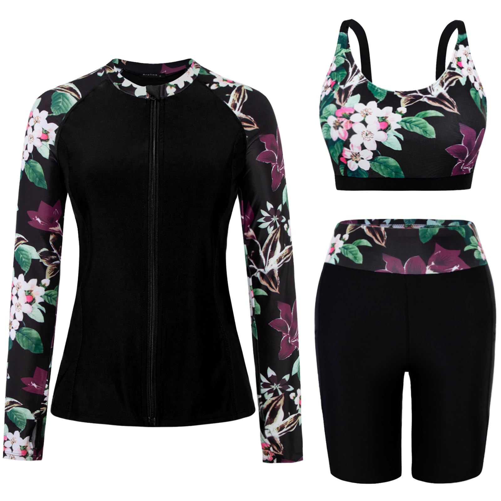 Photo 1 of **MISSING LONG SLEEVE**Arolina Plus Size Bathing Suit for Women Long Sleeve Swimsuits Modest Swim Suits for Women 2025 Purple Flower 20W