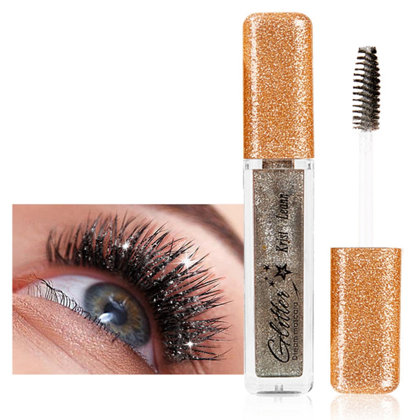 HERBENJOY Waterproof Black Lash Mascara, Glitter Top Coat, Shiny Sparkling Diamond Eyelash, Zero Clumps Longlasting Smudgeproof Eye Make-Up, For Sensitive Eyes