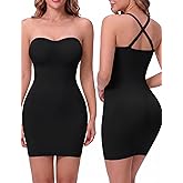 ANNZHIBRA Strapless Shapewear Slip for Women Tummy Control Full Slip | Non Cling Shapewear Slip Under Dress with Bulit in Bra &amp; Removable Straps
