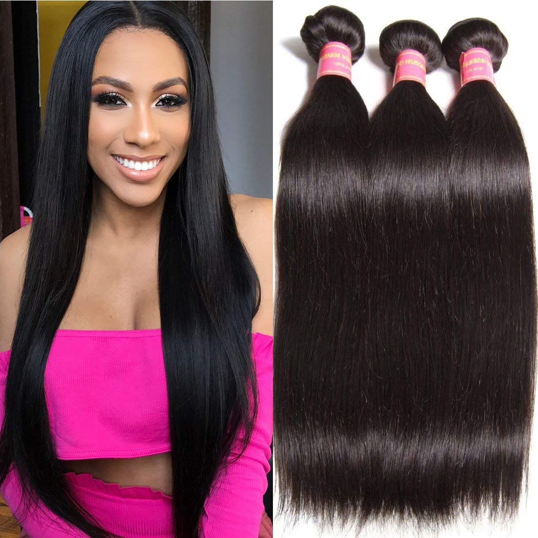 Ali Julia Wholesale 10A Peruvian Straight Virgin Hair Weave 3 Bundles 100% Unprocessed Remy Human Hair Weft Extensions 95-100g/pc (18 20 22", Natural black color)