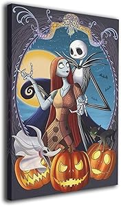Cunningham Nightmare Before Christmas Jack And Sally Canvas Wall Art Contemporary Artwork Home Decor For Bedroom Dining Room Ready To Hang 8" X 12"