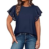 Eytino Womens Plus Size Tops Short Sleeve Round Neck Hollow Out Casual Loose Tunic Tees Shirts(1X-5X)