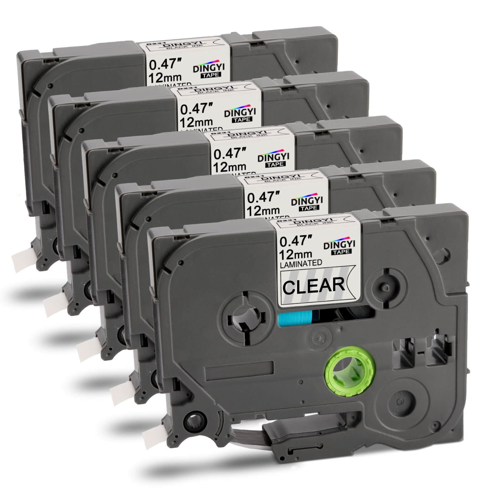 DINGYI Label Printer Tape Compatible with 12mm 0.47Inch Label Maker Tape Black on Clear,Replacement for Touch Tze-231 PT-D210 H110 D220 D410 D600, 5-Pack