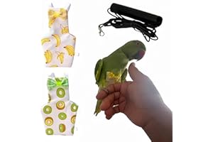 Magnoloran 2 Pcs Bird Diapers Bird Harness Flight Suits Diapers with 80 Inch Flying Leash Reusable Parrot Nappy with Waterproof Inner Layer for Cockatiel Budgie Conure Parakeet Lovebird-Kiwi&Banana