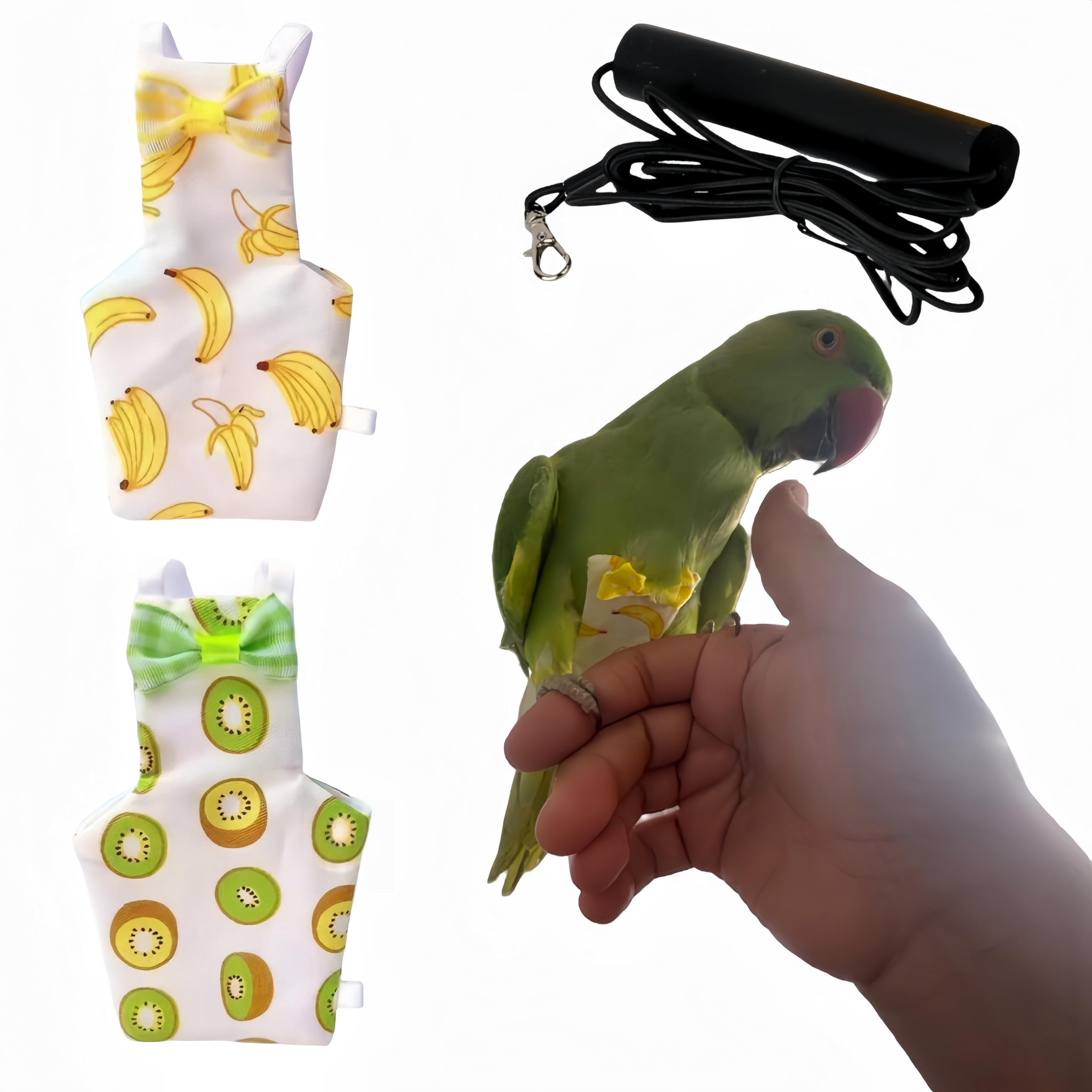Photo 1 of Magnoloran 2 Pcs Bird Diapers Bird Harness Flight Suits Diapers with 80 Inch Flying Leash Reusable Parrot Nappy with Waterproof Inner Layer for Cockatiel Budgie Conure Parakeet Pigeons-Kiwi&Banana